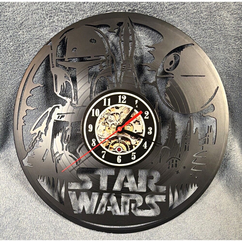 Star Wars Boba Fett Round Hanging Wall Clock Black Analog Arabic Numerals
